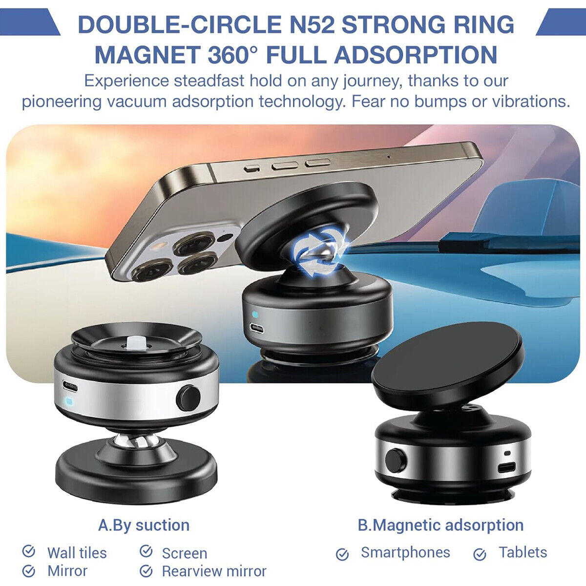 360 Rotatable Car Magnetic Phone Holder Mount Vacuum Magnetic Phone Holder Stand